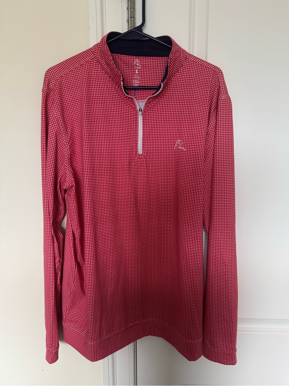 Rhoback - Red & White Checkered Performance Quarter Zip Pullover – Men’s Large